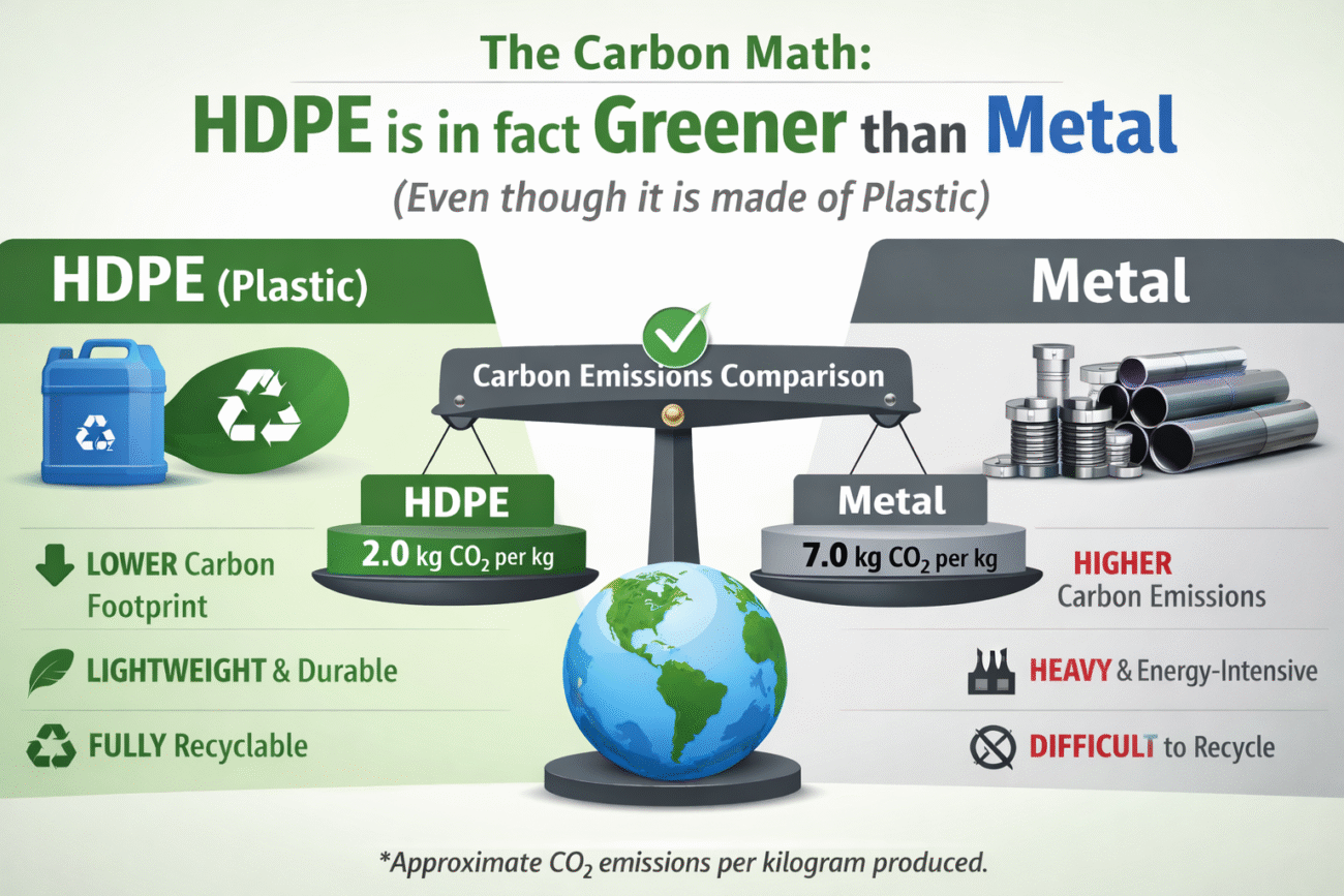 The Carbon Math HDPE is in fact Greener than Metal (Even though it is made of Plastic).